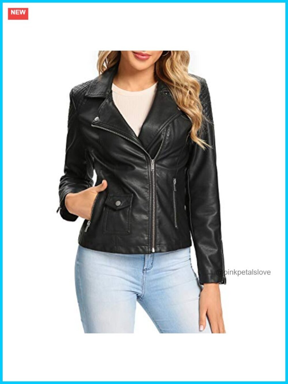 Faux Leather Moto Biker Jacket, Quilted Zip Up Coat